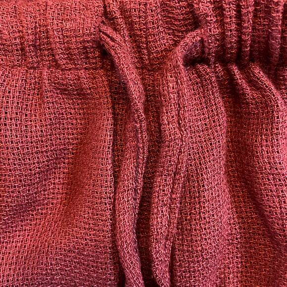 Vintage Marnie West Linen Pants 90s USA Straight Elastic Drawstring Red 10 30x29 - Picture 2 of 4